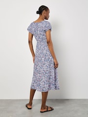 Apricot Purple Watercolour Floral Milkmaid Midi Dress - Image 2 of 4