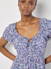 Apricot Purple Watercolour Floral Milkmaid Midi Dress - Image 3 of 4