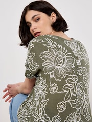 Apricot Green Sarasa Floral Button Back T-Shirt - Image 1 of 4
