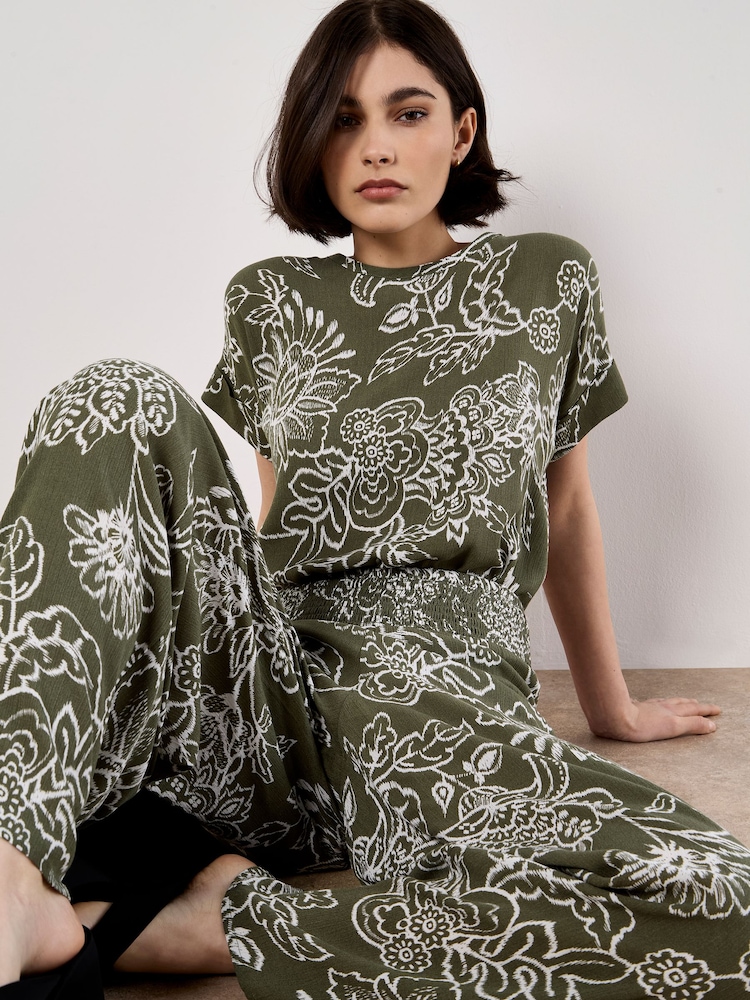 Apricot Green Sarasa Floral Button Back T-Shirt - Image 2 of 4 Apricot Green Sarasa Floral Button Back T-Shirt - Image 2 of 4