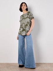 Apricot Green Sarasa Floral Button Back T-Shirt - Image 3 of 4