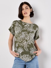 Apricot Green Sarasa Floral Button Back T-Shirt - Image 4 of 4