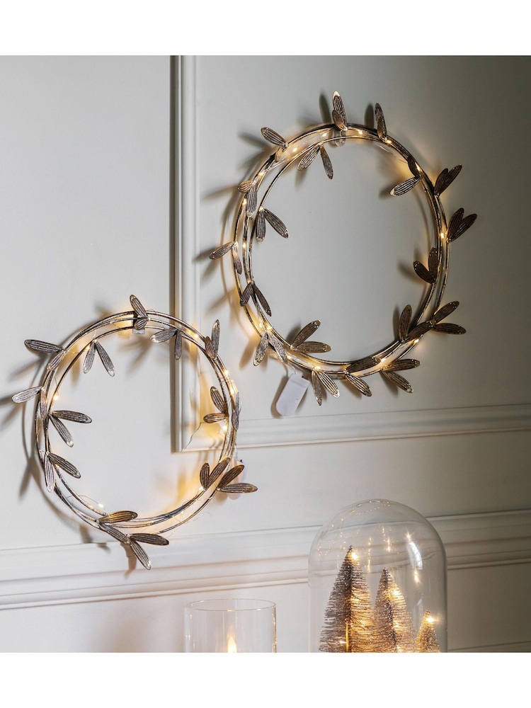 Gallery Home Gold Christmas Mistletoe Wreath with LED Lights - Image 1 of 4