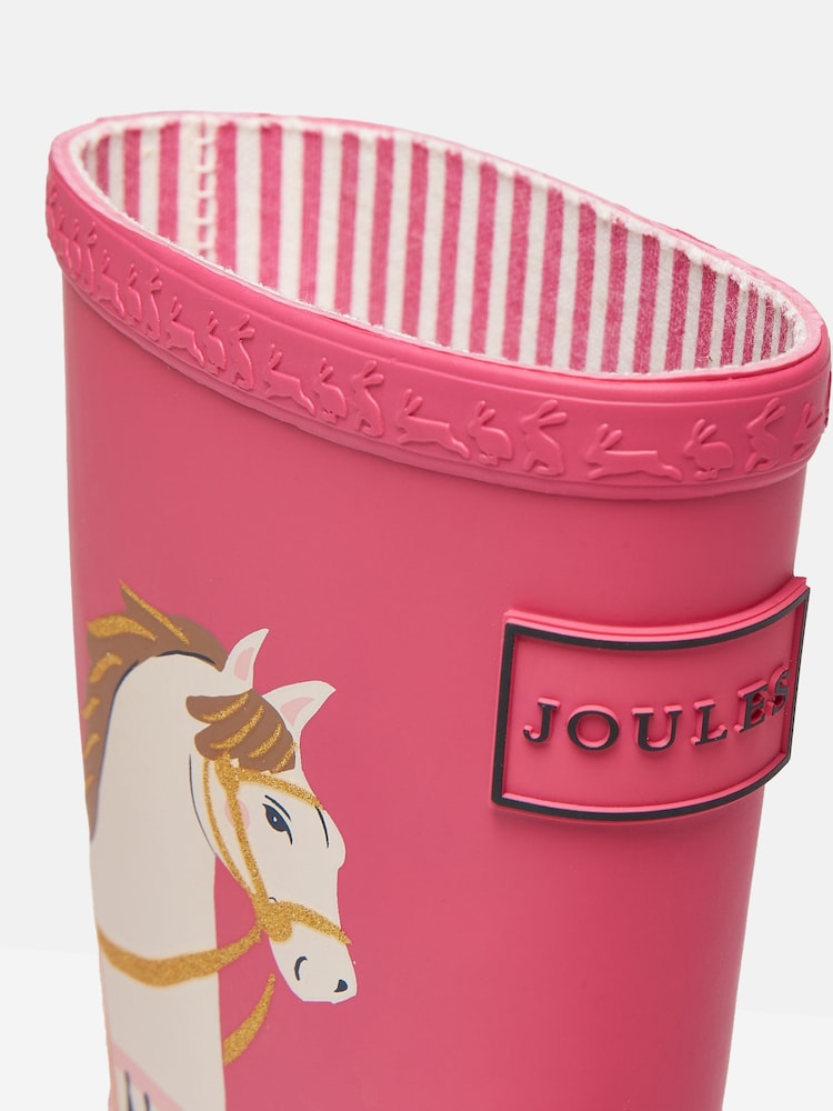 Joules Girls' Splashwell Pink Horse Wellies - Image 4 of 5