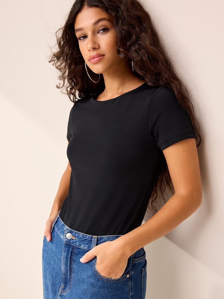Black Short Sleeve T-Shirt Bodysuit - Image 1 of 6