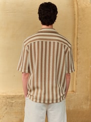 Neutral Stripe Crochet Short Sleeve Shirt - Image 3 of 7