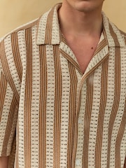 Neutral Stripe Crochet Short Sleeve Shirt - Image 4 of 7