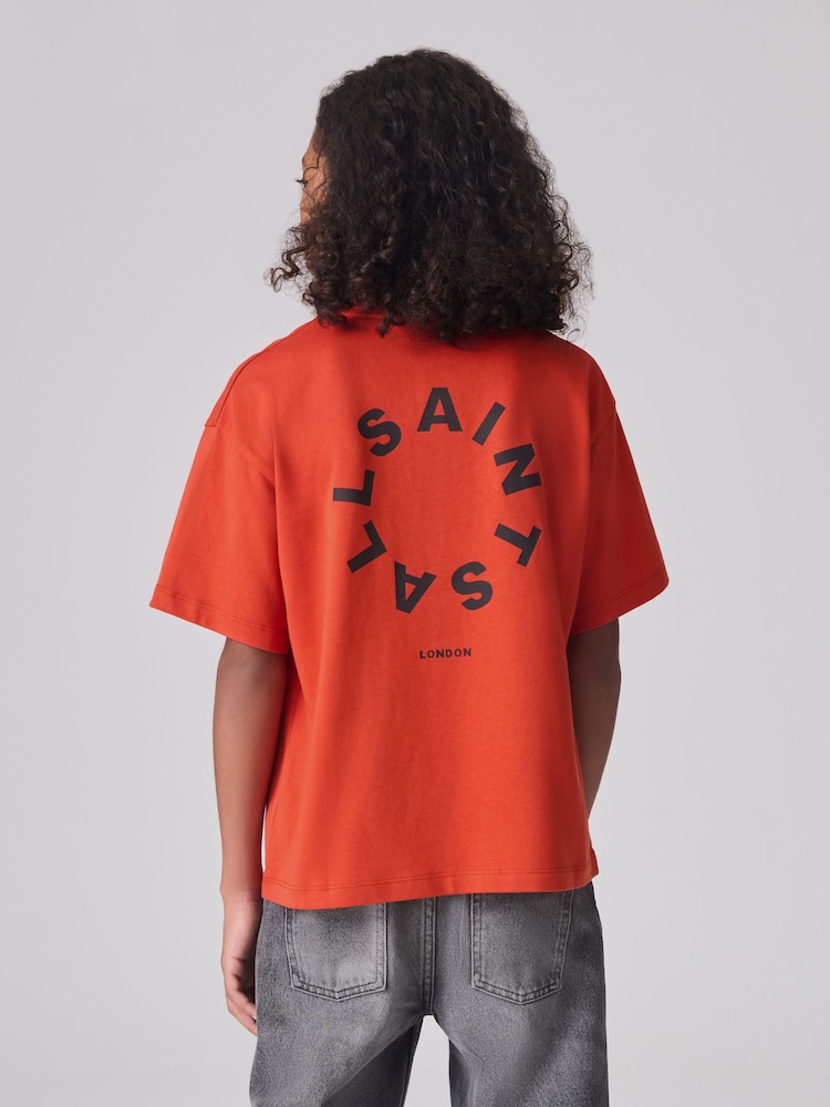 smALLSAINTS Red Tierra Oversized Crew Logo 100% Cotton T-Shirt - Image 2 of 8