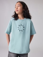 smALLSAINTS Pale Blue Tierra Oversized Crew Logo 100% Cotton T-Shirt - Image 1 of 9