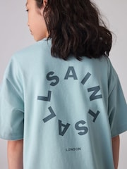 smALLSAINTS Pale Blue Tierra Oversized Crew Logo 100% Cotton T-Shirt - Image 5 of 9