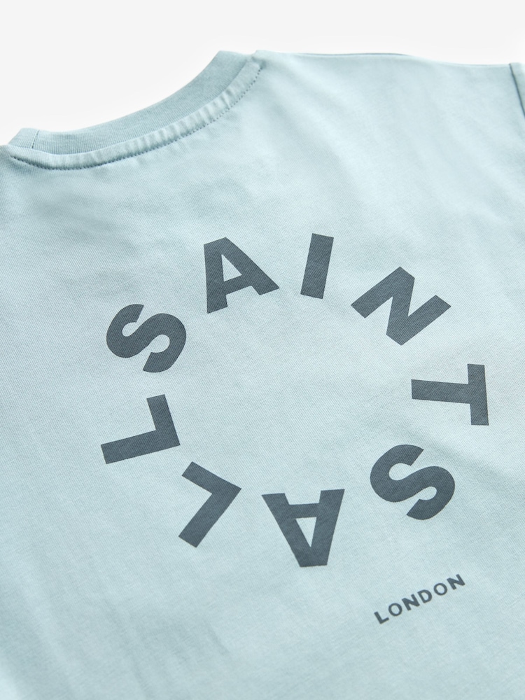 smALLSAINTS Pale Blue Tierra Oversized Crew Logo 100% Cotton T-Shirt - Image 9 of 9