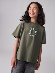 smALLSAINTS Khaki Green Tierra Oversized Crew Logo 100% Cotton T-Shirt - Image 1 of 9