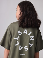 smALLSAINTS Khaki Green Tierra Oversized Crew Logo 100% Cotton T-Shirt - Image 5 of 9