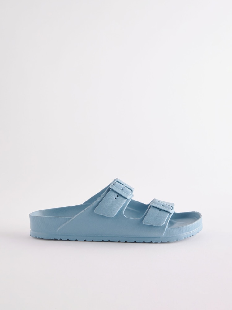 Blau - Eva Flache Sandalen mit Doppelriemen und verstellbaren Schnallen - Bild 2 von 5 Blau - Eva Flache Sandalen mit Doppelriemen und verstellbaren Schnallen - Bild 2 von 5