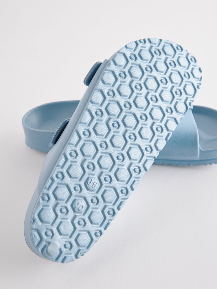 Blue EVA Double Strap Flat Slider Sandals With Adjustable Buckles - Image 3 of 5