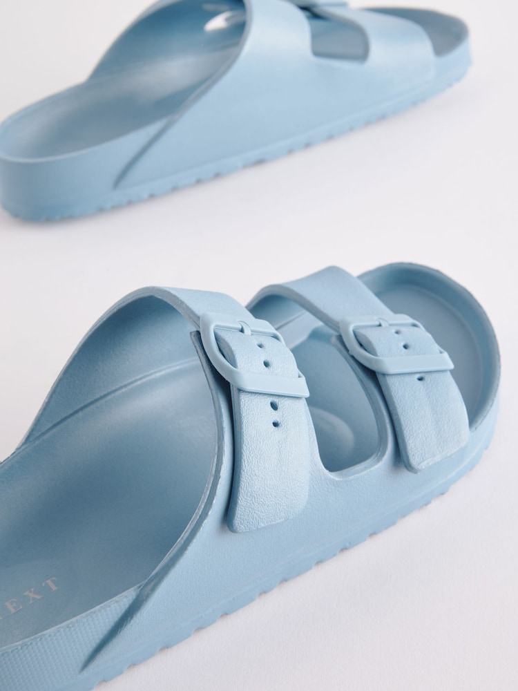 Blue EVA Double Strap Flat Slider Sandals With Adjustable Buckles - Image 4 of 5