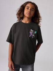 smALLSAINTS Black/Sabrerattler Boys Oversized Graphic Crew 100% Cotton T-Shirt - Image 1 of 7