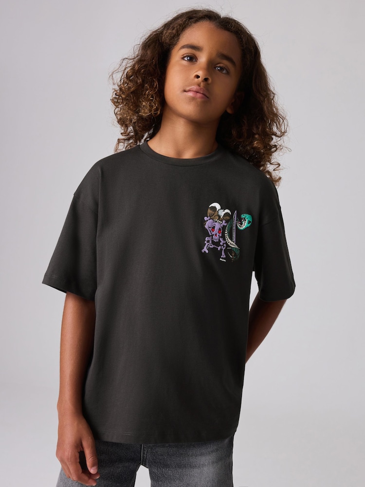 smALLSAINTS Black/Sabrerattler Boys Oversized Graphic Crew 100% Cotton T-Shirt - Image 1 of 7
