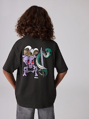 smALLSAINTS Black/Sabrerattler Boys Oversized Graphic Crew 100% Cotton T-Shirt - Image 2 of 7
