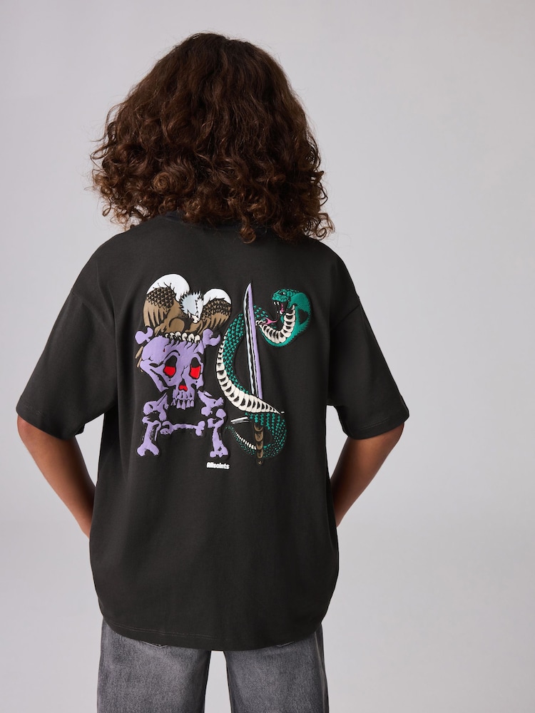 smALLSAINTS Black/Sabrerattler Boys Oversized Graphic Crew 100% Cotton T-Shirt - Image 2 of 7