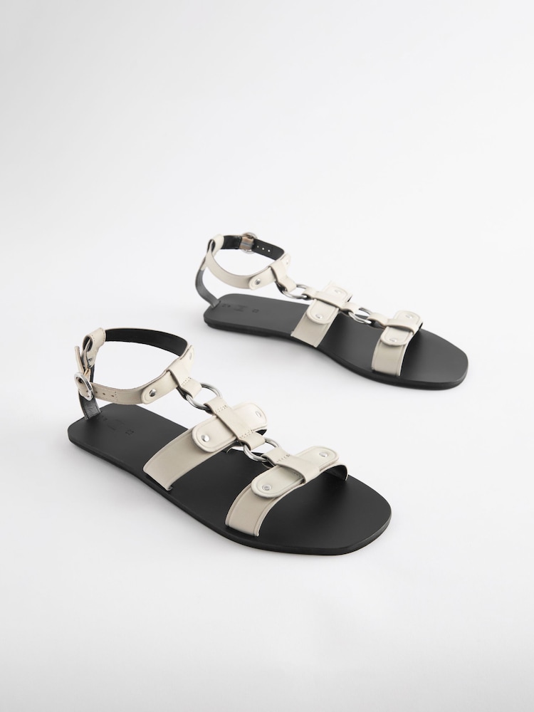 Bone Leather Ring Detail Sandals - Image 1 of 5