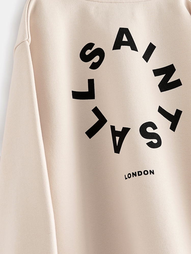 smAllSaints Neutral Tierra Oversized Logo Crew Sweatshirt - Image 6 of 6