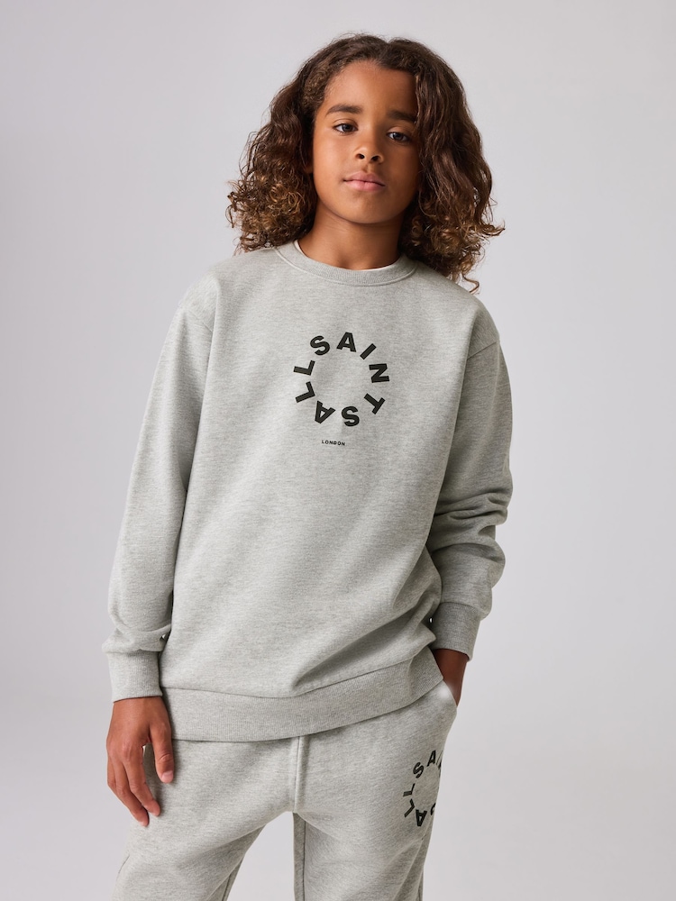 smALLSAINTS Grey Tierra Oversized Logo Crew Sweatshirt - Image 1 of 6