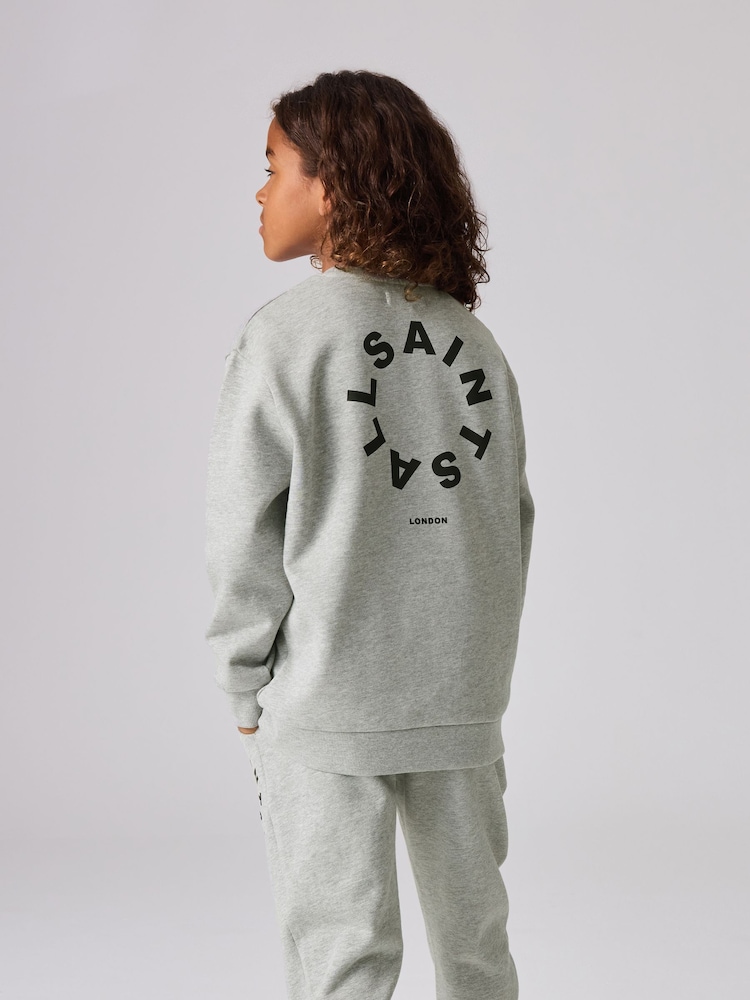 smALLSAINTS Grey Tierra Oversized Logo Crew Sweatshirt - Image 2 of 6