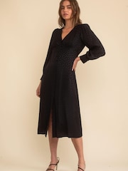 Nobody's Child Tasha Jacquard Gery Midi Dress - Image 1 of 4