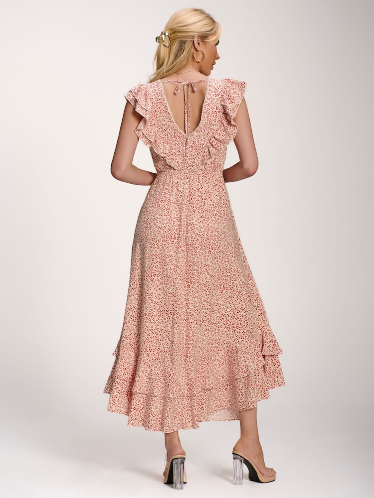 Crema - Jolie Moi Ruffle V-Neck Viscose Midi Dress - Imagen 2 de 6