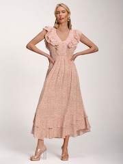 Crema - Jolie Moi Ruffle V-Neck Viscose Midi Dress - Imagen 4 de 6