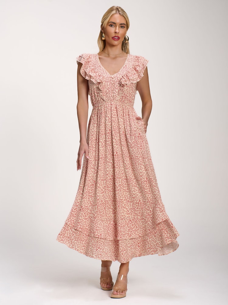 Crema - Jolie Moi Ruffle V-Neck Viscose Midi Dress - Imagen 6 de 6