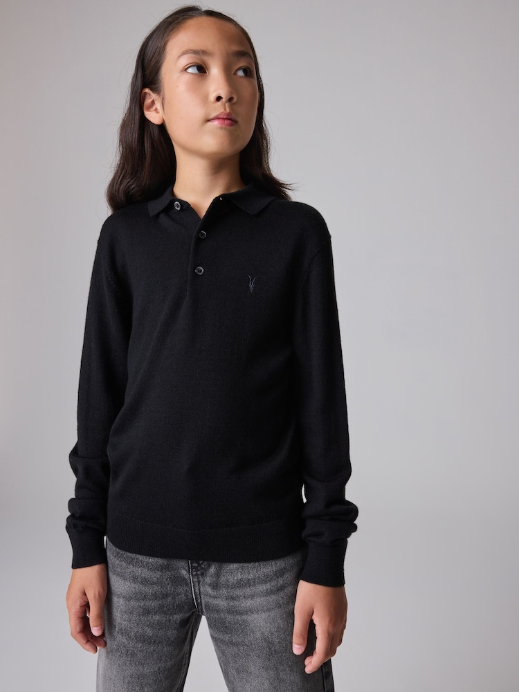 smALLSAINTS Black Boys Mode Long Sleeve Knitted Polo Shirt - Image 1 of 7
