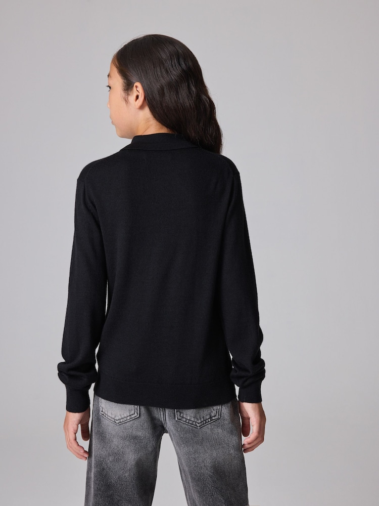 smALLSAINTS Black Boys Mode Long Sleeve Knitted Polo Shirt - Image 2 of 7