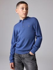 smALLSAINTS Blue Boys Mode Long Sleeve Knitted Polo Shirt - Image 1 of 8