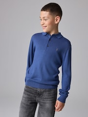 smALLSAINTS Blue Boys Mode Long Sleeve Knitted Polo Shirt - Image 2 of 8