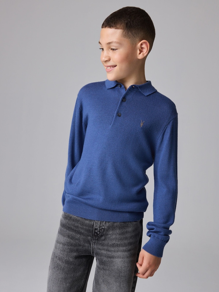 smALLSAINTS Blue Boys Mode Long Sleeve Knitted Polo Shirt - Image 2 of 8