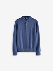 smALLSAINTS Blue Boys Mode Long Sleeve Knitted Polo Shirt - Image 5 of 8