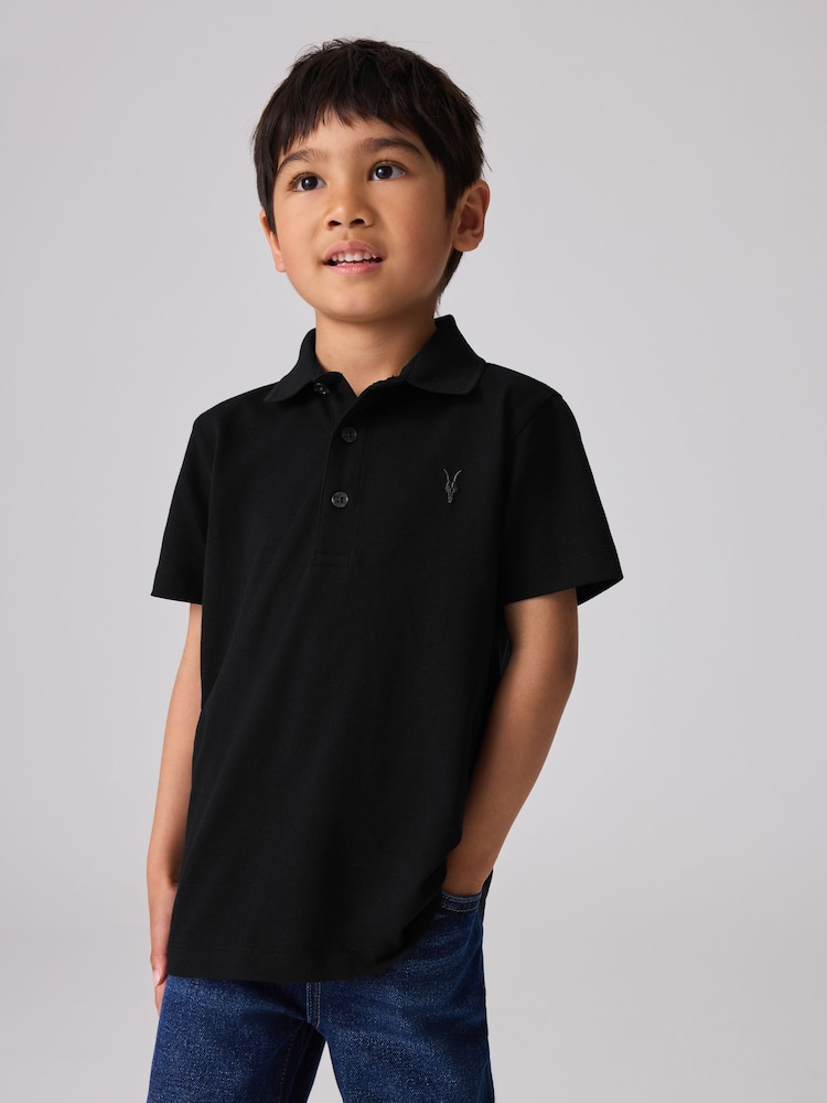 smALLSAINTS Black Boys 100% Cotton Short Sleeve Polo Shirt - Image 1 of 7