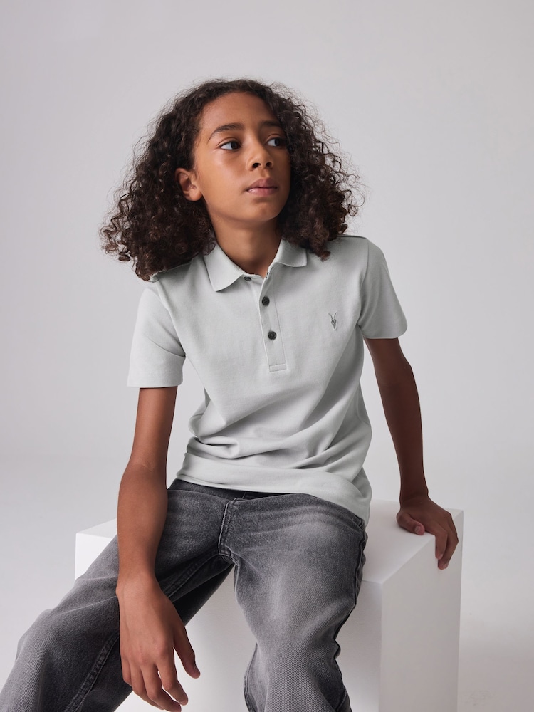 smALLSAINTS Grey Boys 100% Cotton Short Sleeve Polo Shirt - Image 1 of 7