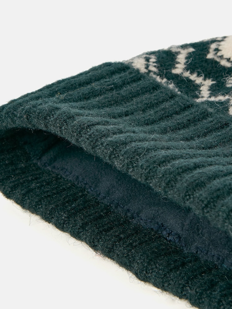 Joules Walcott Dark Green Fairisle Pattern Bobble Hat - Image 3 of 4