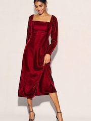 Nobodys Child Abby Velvet Red Midi Dress - Image 3 of 4