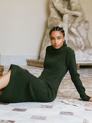 Nobodys Child Green Rib Roll Neck Knitted Midi Dress - Image 1 of 4
