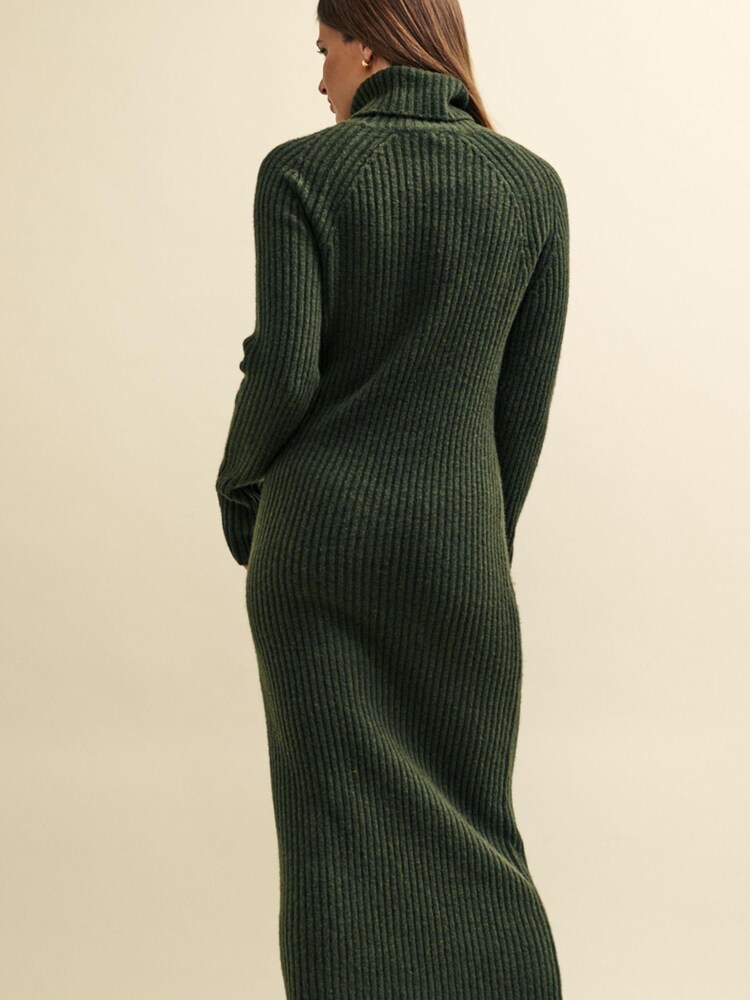 Nobodys Child Green Rib Roll Neck Knitted Midi Dress - Image 2 of 4
