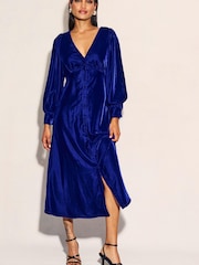 Nobodys Child Blue Tasha Velvet Midi Dress - Image 1 of 1