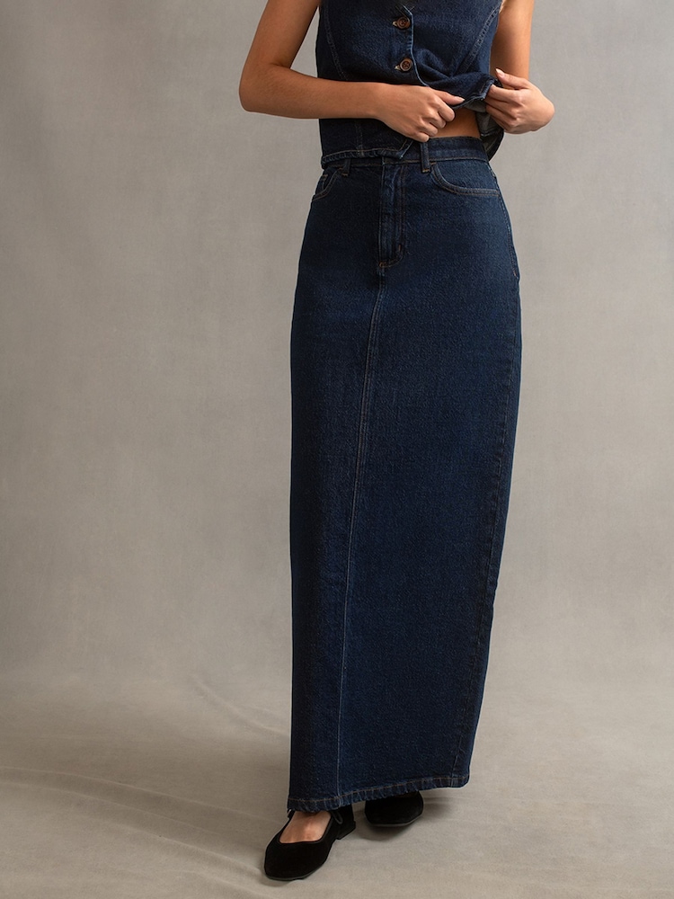Nobody's Child Blue Denim Column Maxi Skirt - Image 1 of 3