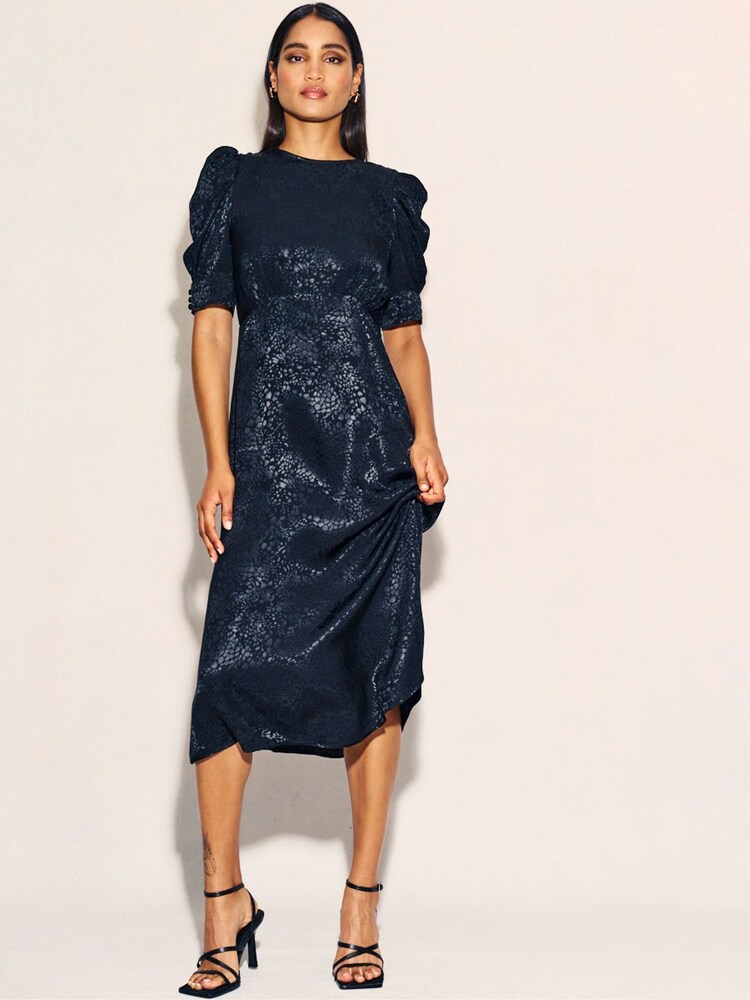 Nobody's Child Black Crew Neck Moira Jacquard Midaxi Dress - Image 1 of 4