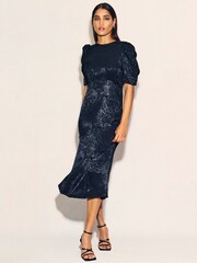 Nobody's Child Black Crew Neck Moira Jacquard Midaxi Dress - Image 3 of 4