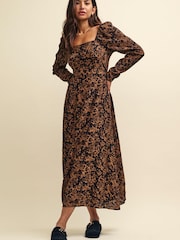 Nobody's Child Abby Square Neck Brown Midi Dress - Image 1 of 4