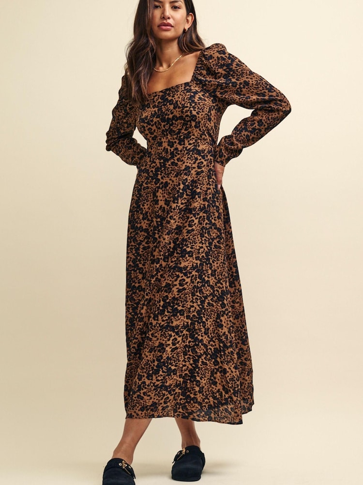 Nobody's Child Abby Square Neck Brown Midi Dress - Image 1 of 4